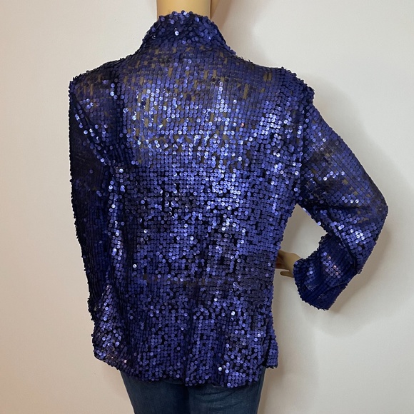 Vintage royal blue sequin layered shawl sweater jacket w ruffles in front 👑 - Picture 10 of 15